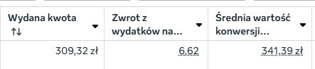 Zrzut z Menedżera reklam Meta - ROAS kampanii